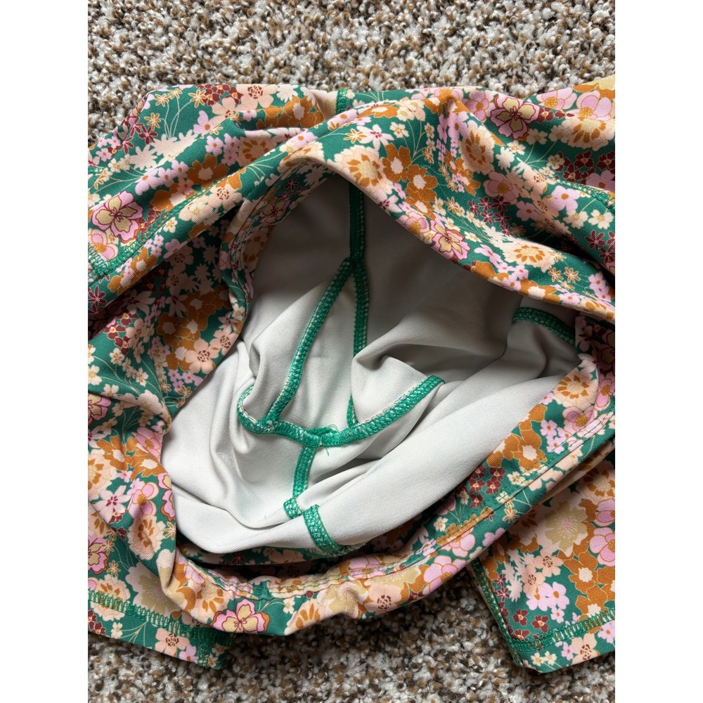 ebb & flow Biker Shorts Medium Green Pink Floral High Waist Pockets Athleisure - Picture 4 of 5